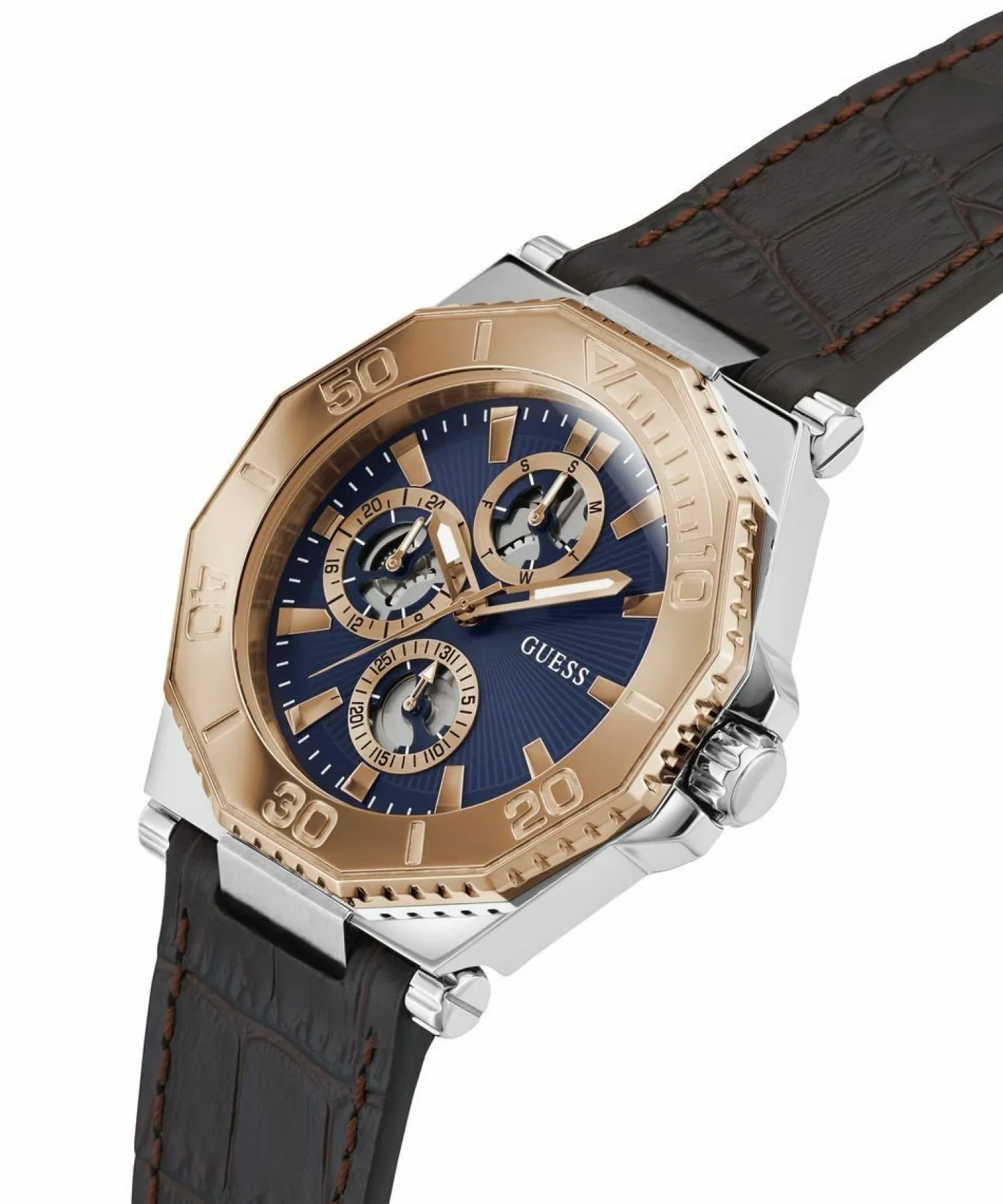 Guess Herren Multifunkion Armbanduhr PRIME braun, roségold 46 mm GW0704G2