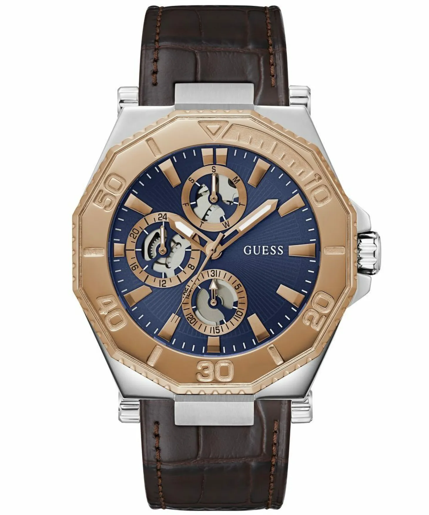 Guess Herren Multifunkion Armbanduhr PRIME braun, roségold 46 mm GW0704G2