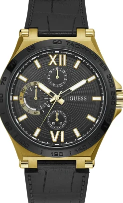 Guess Herren Uhr Edelstahl Farbe Gold Amband Leder/silikon GW0204G1