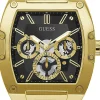 Guess Herren Uhr Edelstahl Farbe Gold Amband Leder/silikon GW0202G1