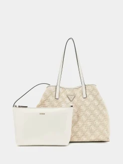 GUESS Shopper Damen Vikky 4G Logo Baumwolle Weiß HWAL9318290‑WLO