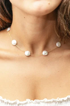 Halskette 925 Silber Choker vergoldet flache Süßwasserzucht Perlen 41185174650974