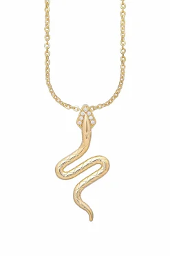 Halskette 925 Silber vergoldet Anhänger Schlange mit Zirkonia 41185078968414