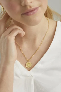 Halskette 925 Silber vergoldet Münze Kompass Sonne 41184819019870