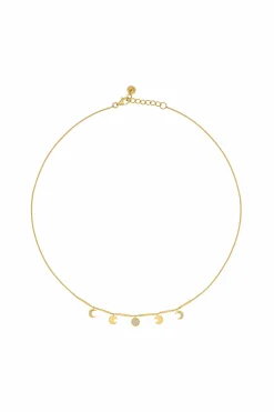 Halskette 925 Silber vergoldet Anhänger Mondphasen Zirkonia 41185098334302