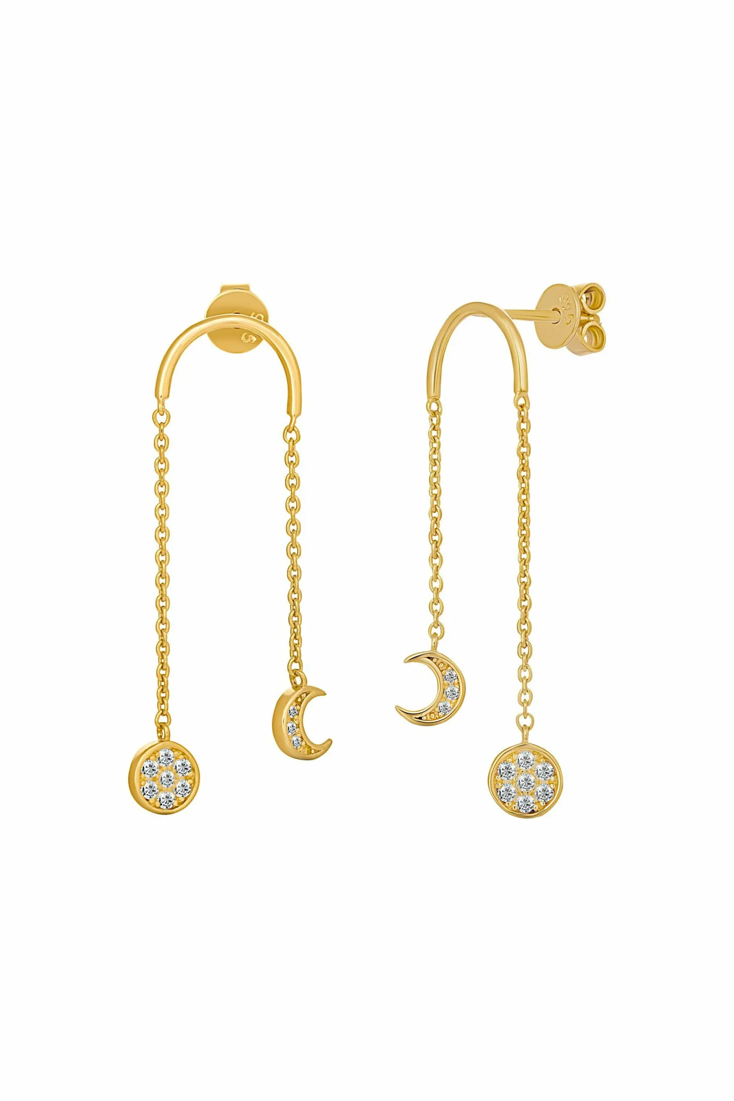 Ohrringe 925 Silber vergoldet Anhänger Mondphasen Zirkonia 41185098530910