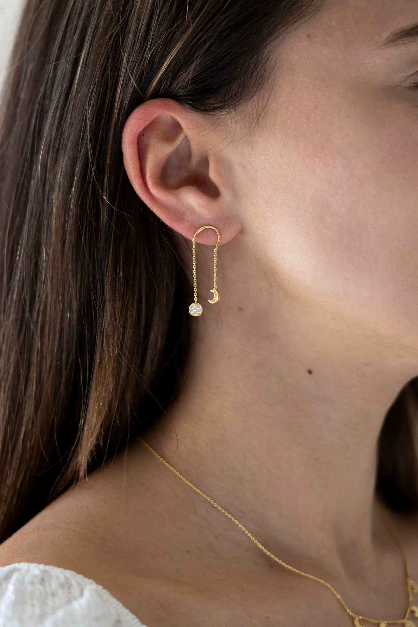 Ohrringe 925 Silber vergoldet Anhänger Mondphasen Zirkonia 41185098530910