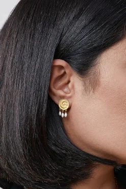 Ohrstecker 925 Silber vergoldet Münze Mond Perlen 41184813908062