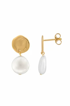 Ohrstecker 925 Silber vergoldet gehämmerter Coin und Süßwasserzucht Perle 41185174224990