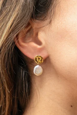Ohrstecker 925 Silber vergoldet gehämmerter Coin und Süßwasserzucht Perle 41185174224990