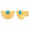 Ohrstecker 925 Silber vergoldet Fächer, Türkis & Weißtopas 41185220788318