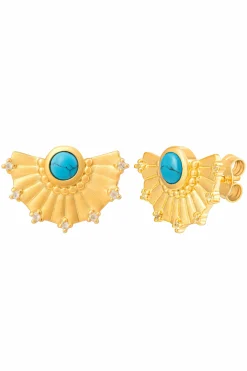 Ohrstecker 925 Silber vergoldet Fächer, Türkis & Weißtopas 41185220788318