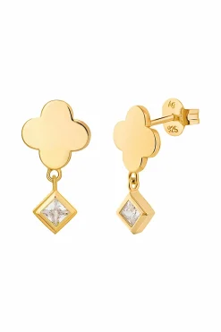 Ohrstecker 925 Sterling Silber gelb vergoldet Kleeblatt Zirkonia Anhänger 41184945733726