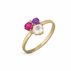 Orolino Gold 585 mit Rosaquartz Amethyst Rhodolith Brillant Ring 41677814005854