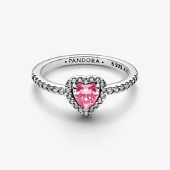 Pandora Damenring Erhabenes Herz Pink 198421C03