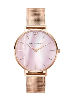 Paul Valentine Damen Armbanduhr ROSE GOLD PINK SEASHELL MESH 32 MM PV32611