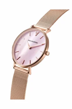 Paul Valentine Damen Armbanduhr ROSE GOLD PINK SEASHELL MESH 32 MM PV32611