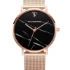 Paul Valentine Damen Armbanduhr BLACK MARBLE ROSE GOLD MESH 36 MM PV36911