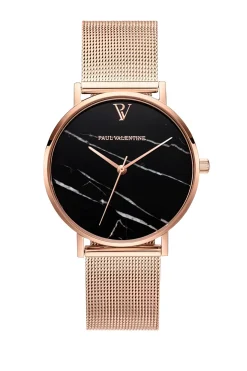 Paul Valentine Damen Armbanduhr BLACK MARBLE ROSE GOLD MESH 36 MM PV36911