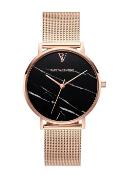 Paul Valentine Damen Armbanduhr BLACK MARBLE ROSE GOLD MESH 36 MM PV36911