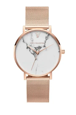 Paul Valentine Damen Armbanduhr WHITE MARBLE ROSE GOLD MESH 38 MM PV381011