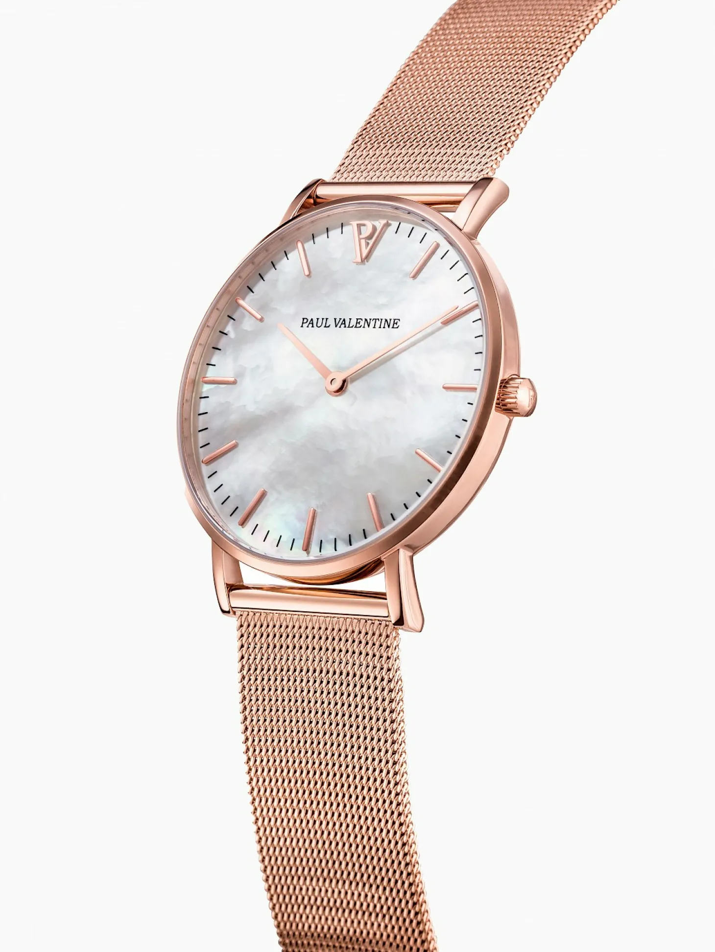 Paul Valentine Damen Armbanduhr ROSE GOLD SEASHELL MESH 36 MM PV36511