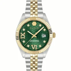 Philipp Plein Damenuhr Date Superlative Crystal PWYFA0225 34 mm Gold/Grün Edelstahl
