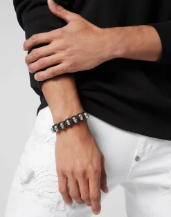 Philipp Plein Herren Armband Textil Edelstahl 3D Skull