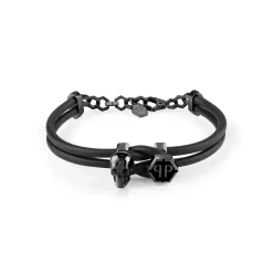 Philipp Plein Herren Armband Leder Edelstahl 3D Skull