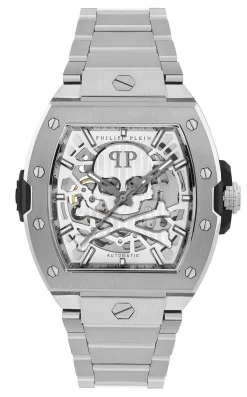 Philipp Plein Herren Automatikuhr The $keleton 2.0 PWJFA0425 Edelstahl Silber 44 mm