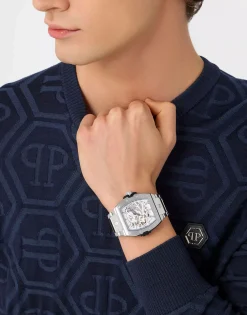 Philipp Plein Herren Automatikuhr The $keleton 2.0 PWJFA0425 Edelstahl Silber 44 mm