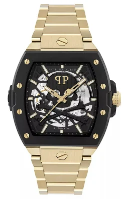 Philipp Plein Herrenuhr Automatic The $keleton 2.0 Gold‑Schwarz PWJFA0625