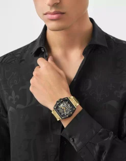 Philipp Plein Herrenuhr Automatic The $keleton 2.0 Gold‑Schwarz PWJFA0625