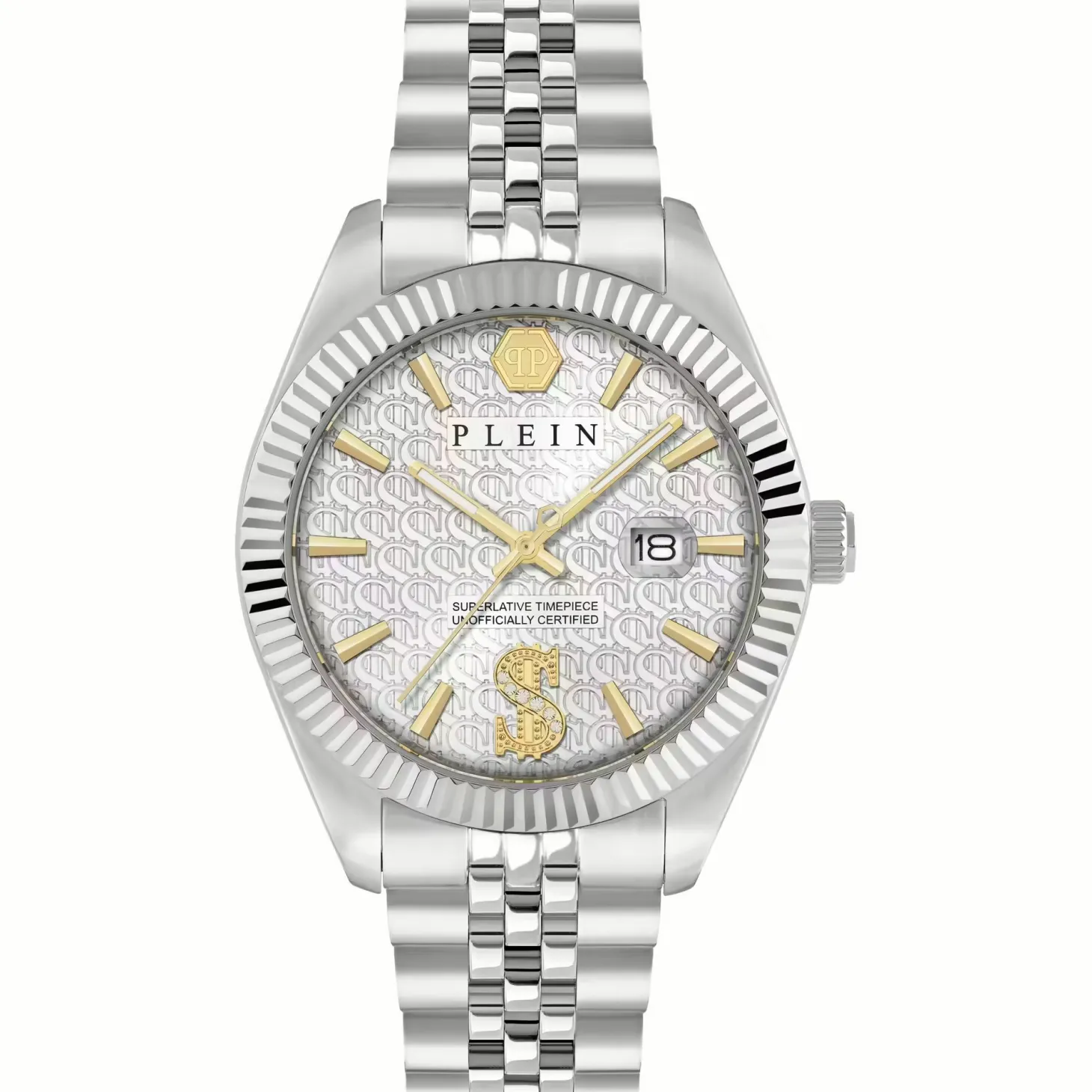 Philipp Plein Herrenuhr Date Superlative Crystal PWMFA0725 Silber Edelstahl 41 mm