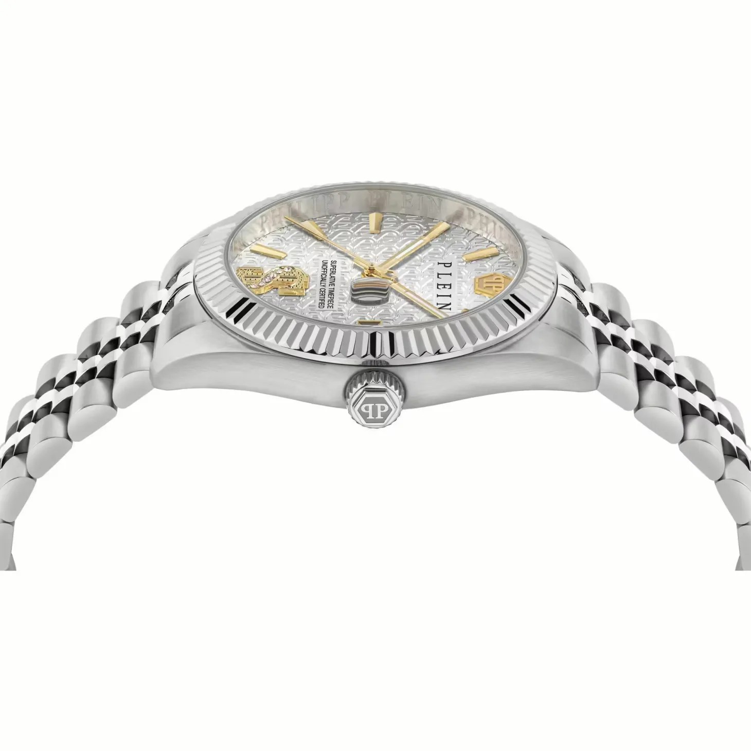 Philipp Plein Herrenuhr Date Superlative Crystal PWMFA0725 Silber Edelstahl 41 mm
