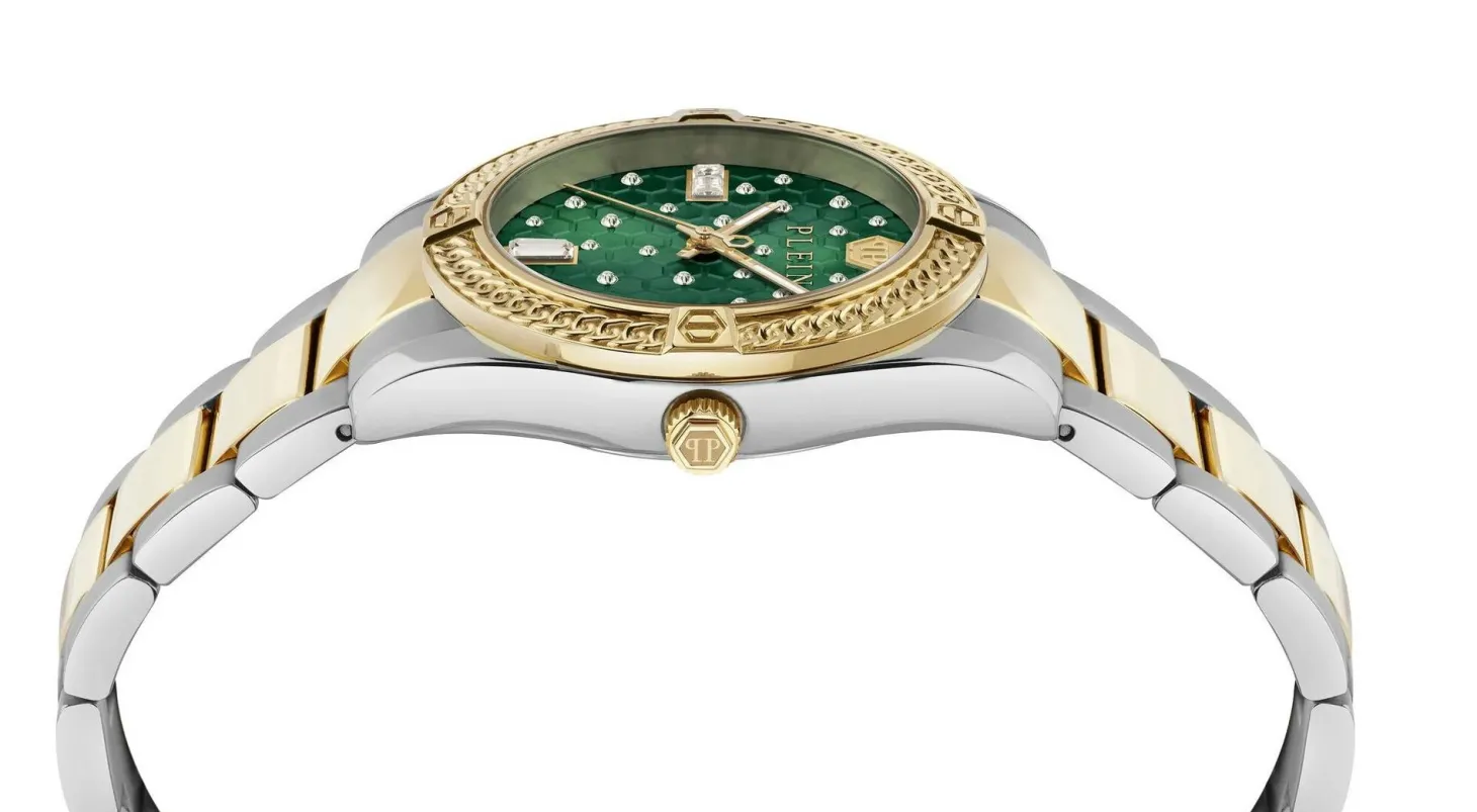 Philipp Plein Uhr Damen Plein Icon Chain Grün‑Gold PW1FA0325