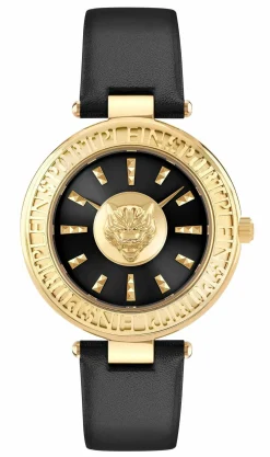 Plein Sport Damen Uhr Opium PSCEA0124 Schwarz Gold Leder 38 mm