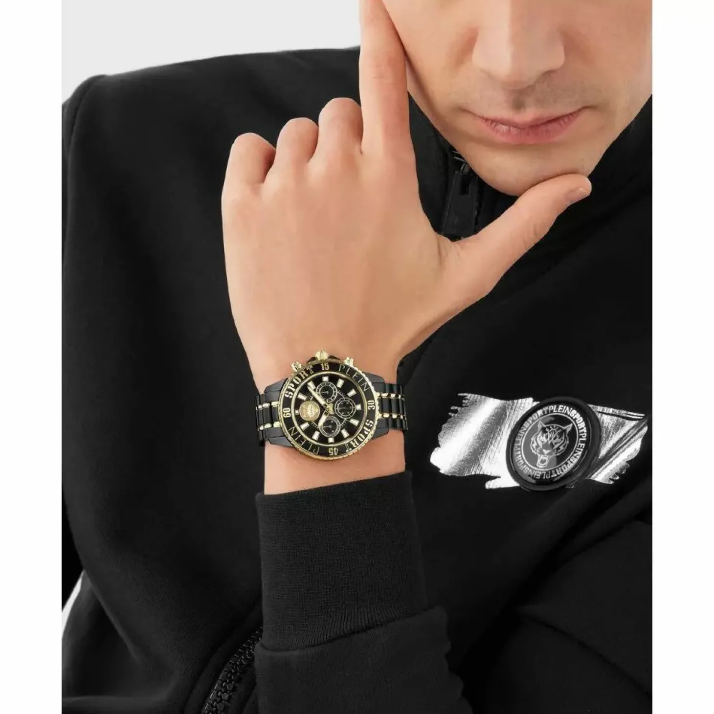 Plein Sport Herren Chronograph Glam Chrono PSMEA0624 IP Black / Bicolor 44 mm