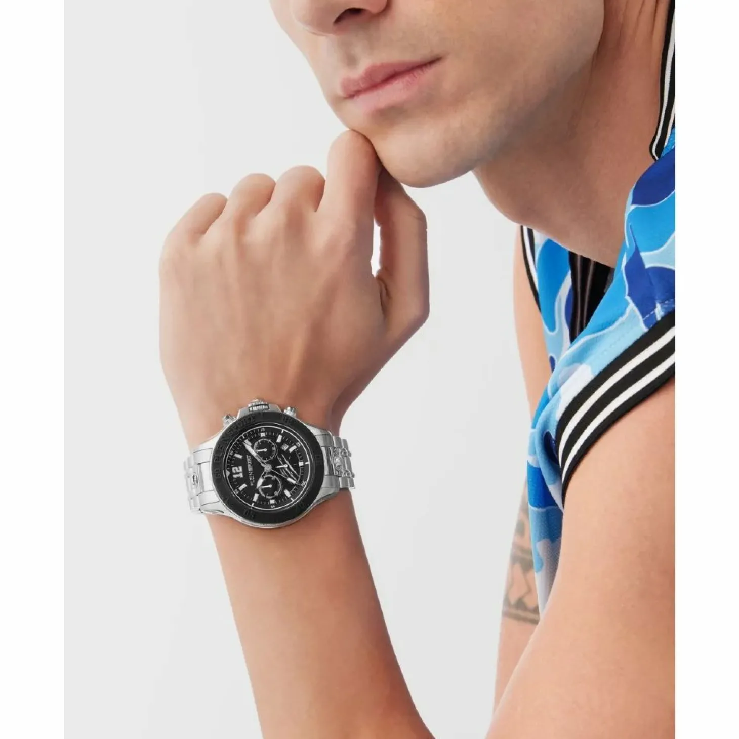 Plein Sport Herren Chronograph Warrior Tech PS6BA0624 Edelstahl 47,5 mm Schwarz