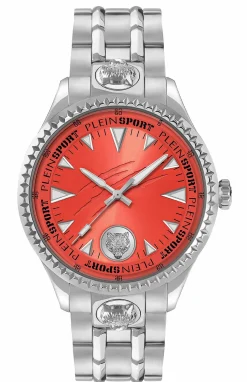 Plein Sport Herren Uhr LINEMAN PS5BA0724 Edelstahl Silber‑Orange 45 mm