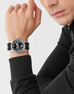 Plein Sport Herren Uhr Lineman PS5BA0124 Silber Schwarz Silikon 45 mm