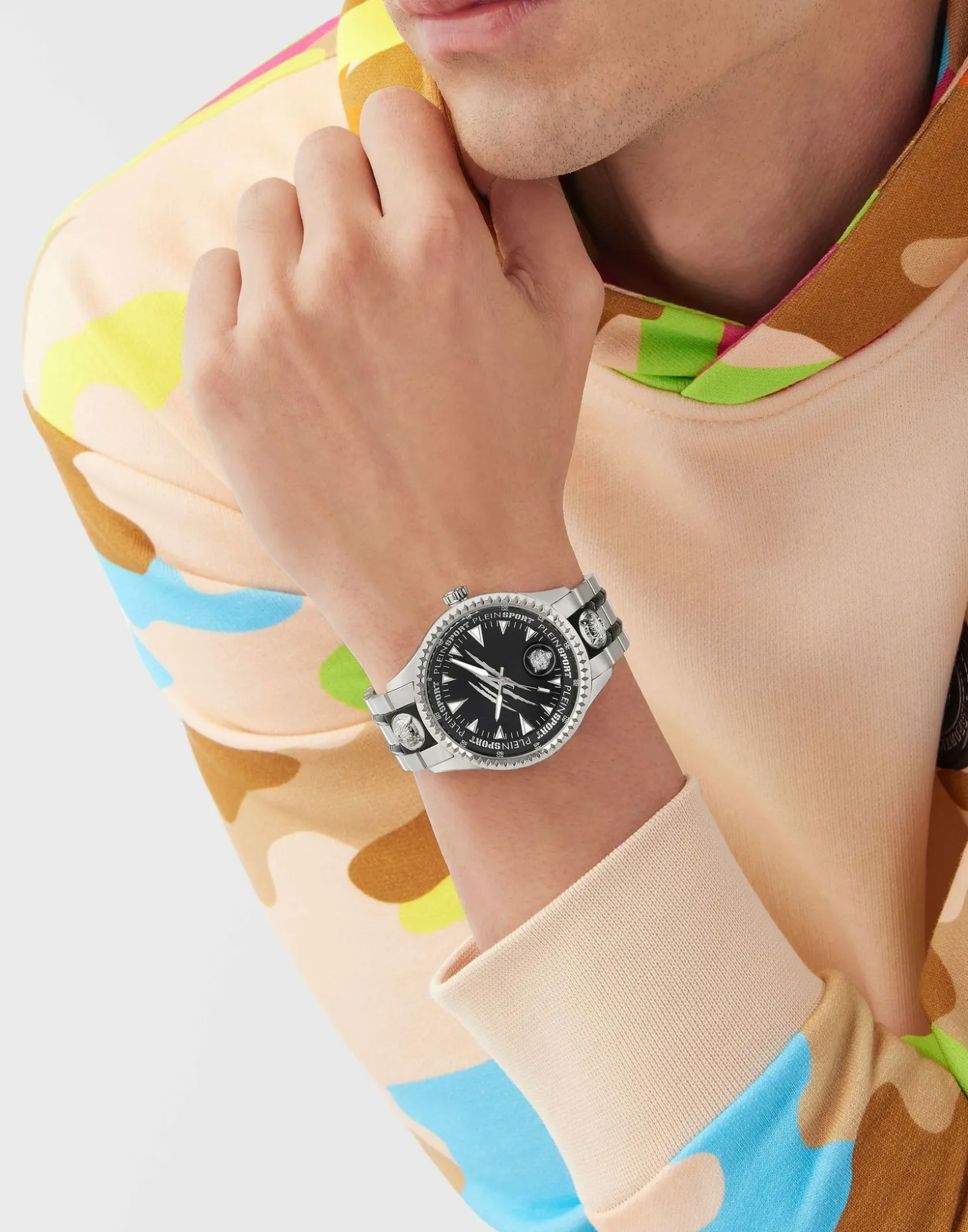 Plein Sport Herren Uhr LINEMAN PS5BA0924 Edelstahl Silber Schwarz 45 mm