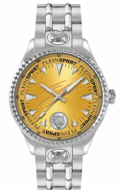 Plein Sport Herren Uhr LINEMAN PS5BA0824 Edelstahl Silber Gelb 45 mm