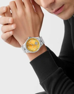 Plein Sport Herren Uhr LINEMAN PS5BA0824 Edelstahl Silber Gelb 45 mm