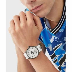 Plein Sport Herren Uhr LINEMAN PS5BA0224 Edelstahl IP Gunmetal / Silikon Weiß 45 mm