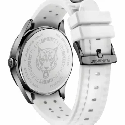 Plein Sport Herren Uhr LINEMAN PS5BA0224 Edelstahl IP Gunmetal / Silikon Weiß 45 mm