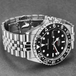 Revue Thommen Schweizer Armbanduhr Diver GMT Automatikuhr für Herren, Schwarz mit Datum, Edelstahl 42 mm 17572.2237
