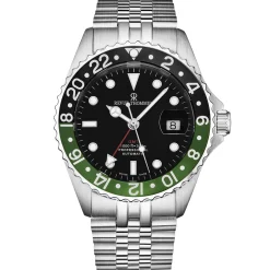 Revue Thommen Schweizer Armbanduhr Herren-Automatikuhr 'Diver' GMT mit schwarzem Zifferblatt und schwarzer Lünette, 17572.2238