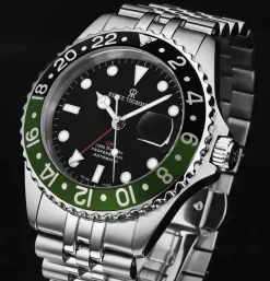 Revue Thommen Schweizer Armbanduhr Herren-Automatikuhr 'Diver' GMT mit schwarzem Zifferblatt und schwarzer Lünette, 17572.2238