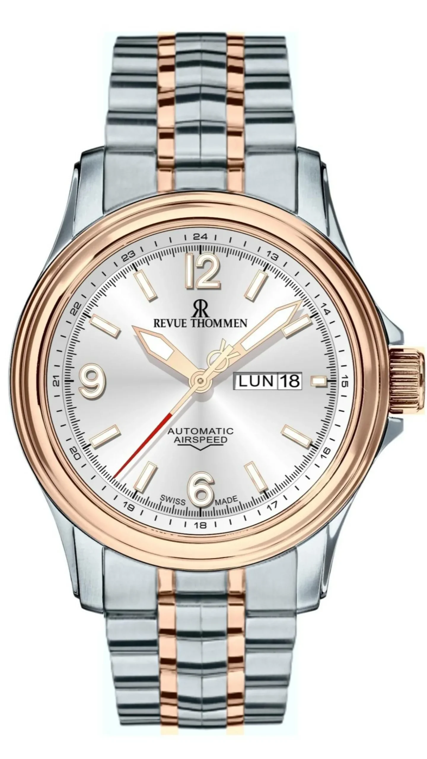 Revue Thommen Uhr Herren Air Speed Xlarge Silber Bicolor 16040.2452